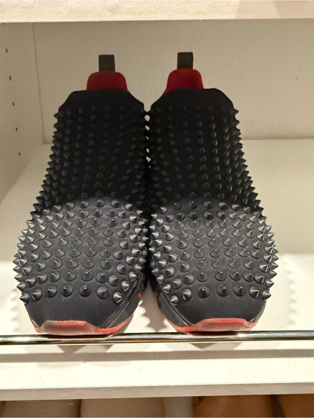 Christian Louboutin Black Studded Slip-On Sneakers with Red Accents